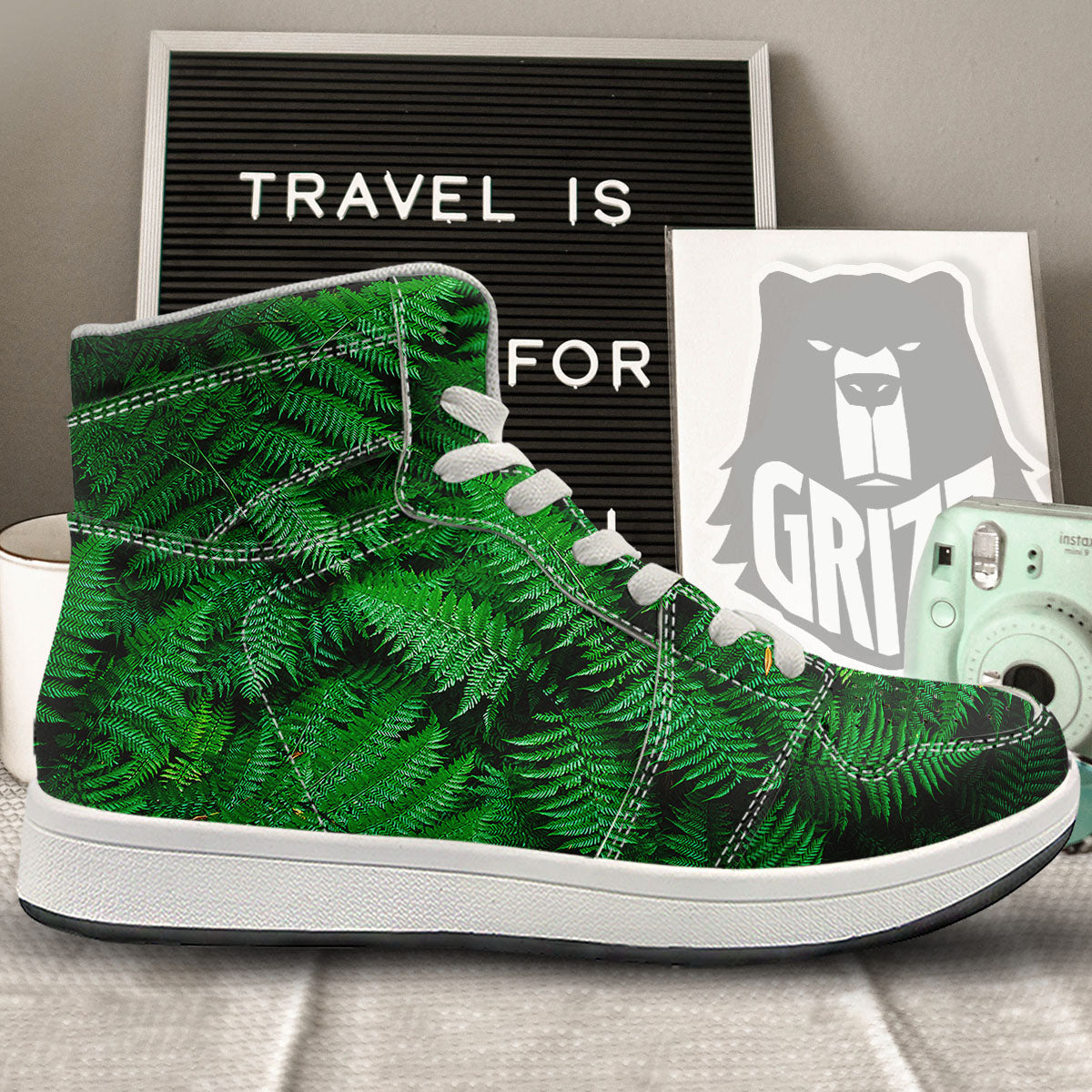 Fern Leaf Green Print High Top Sneakers-grizzshop