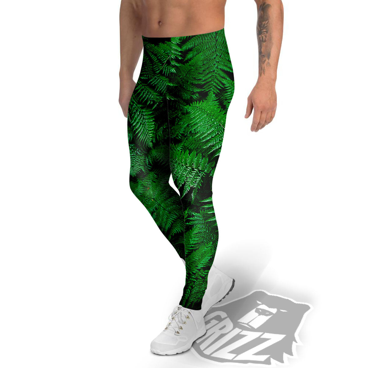 Fern Leaf Green Print Men's Leggings-grizzshop