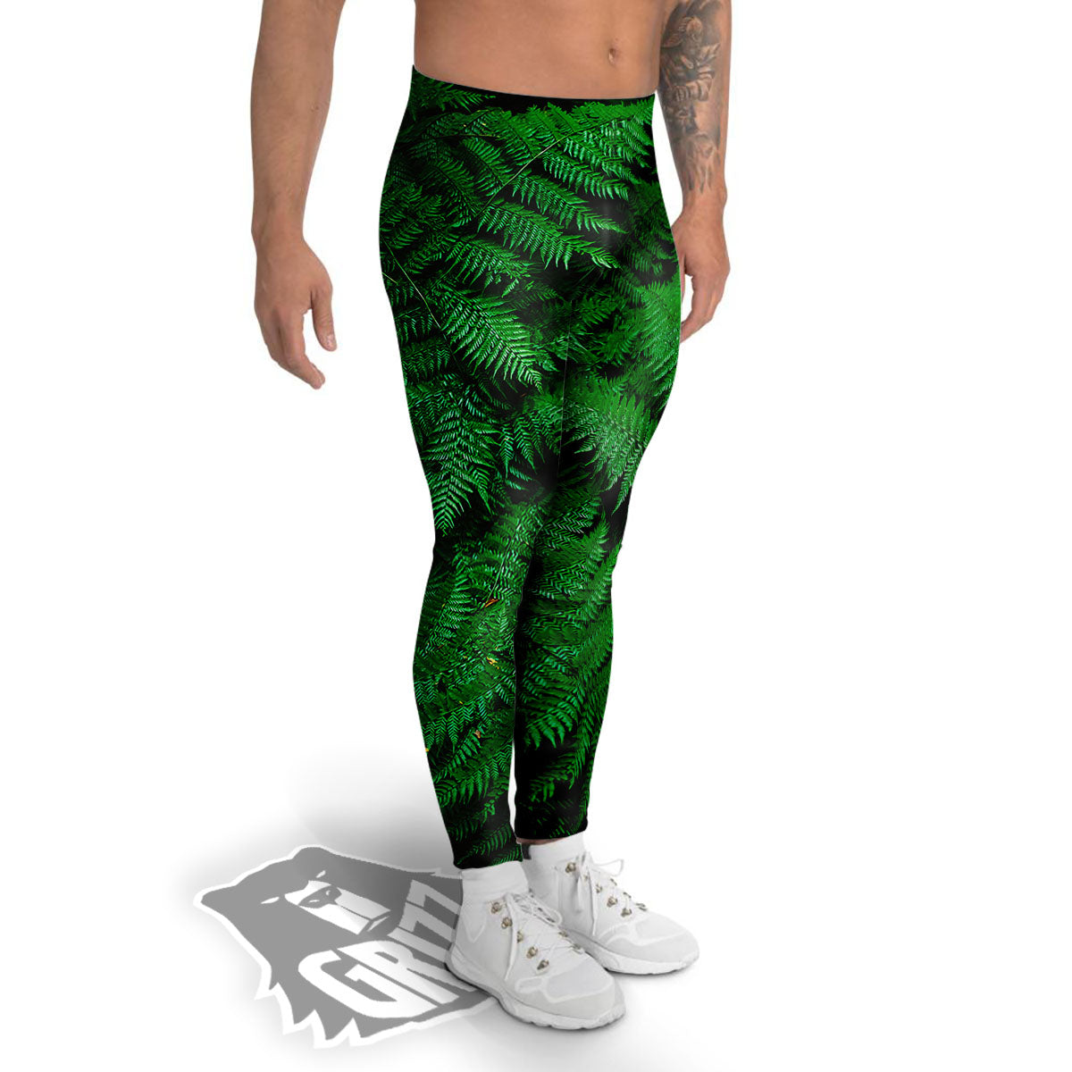 Fern Leaf Green Print Men's Leggings-grizzshop