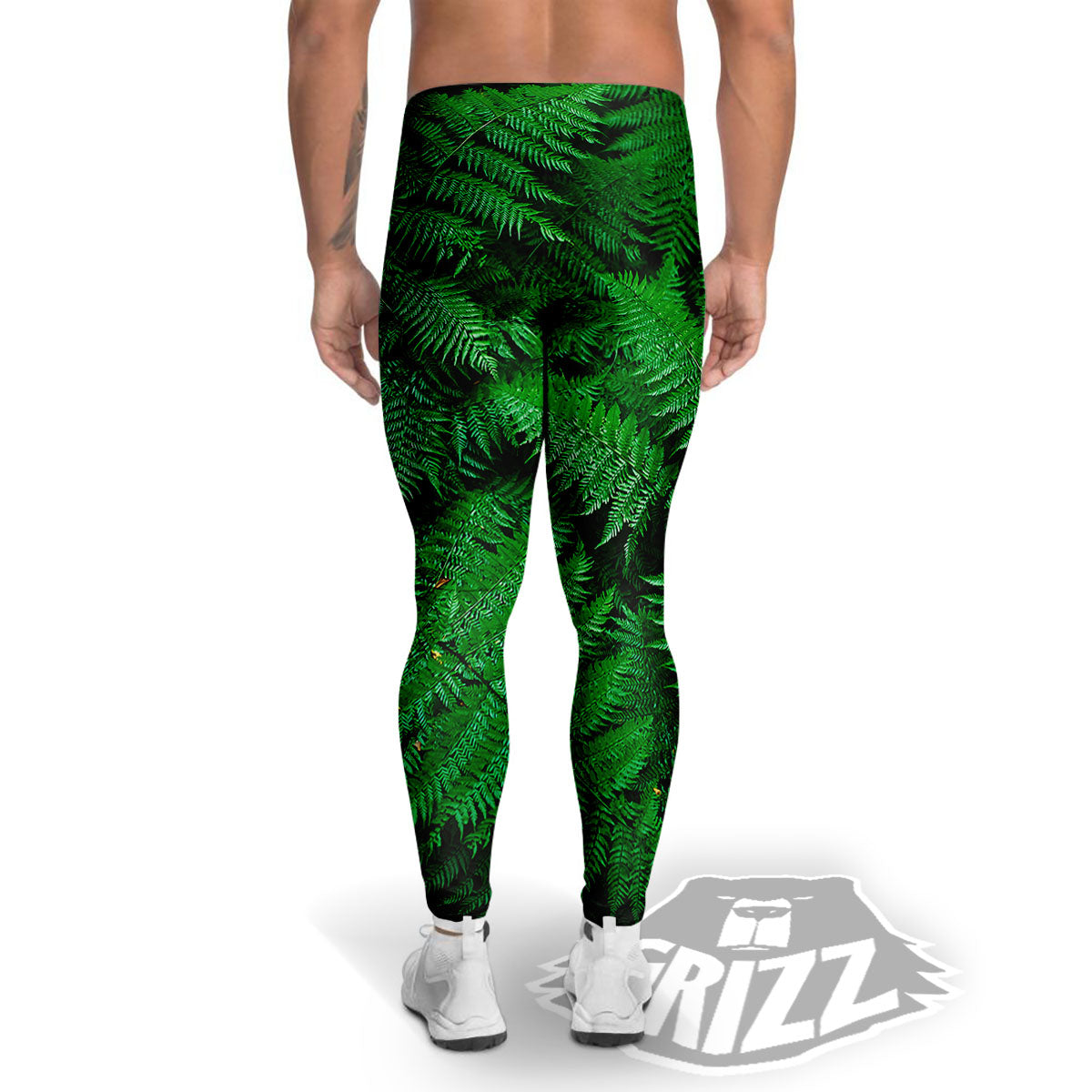 Fern Leaf Green Print Men's Leggings-grizzshop