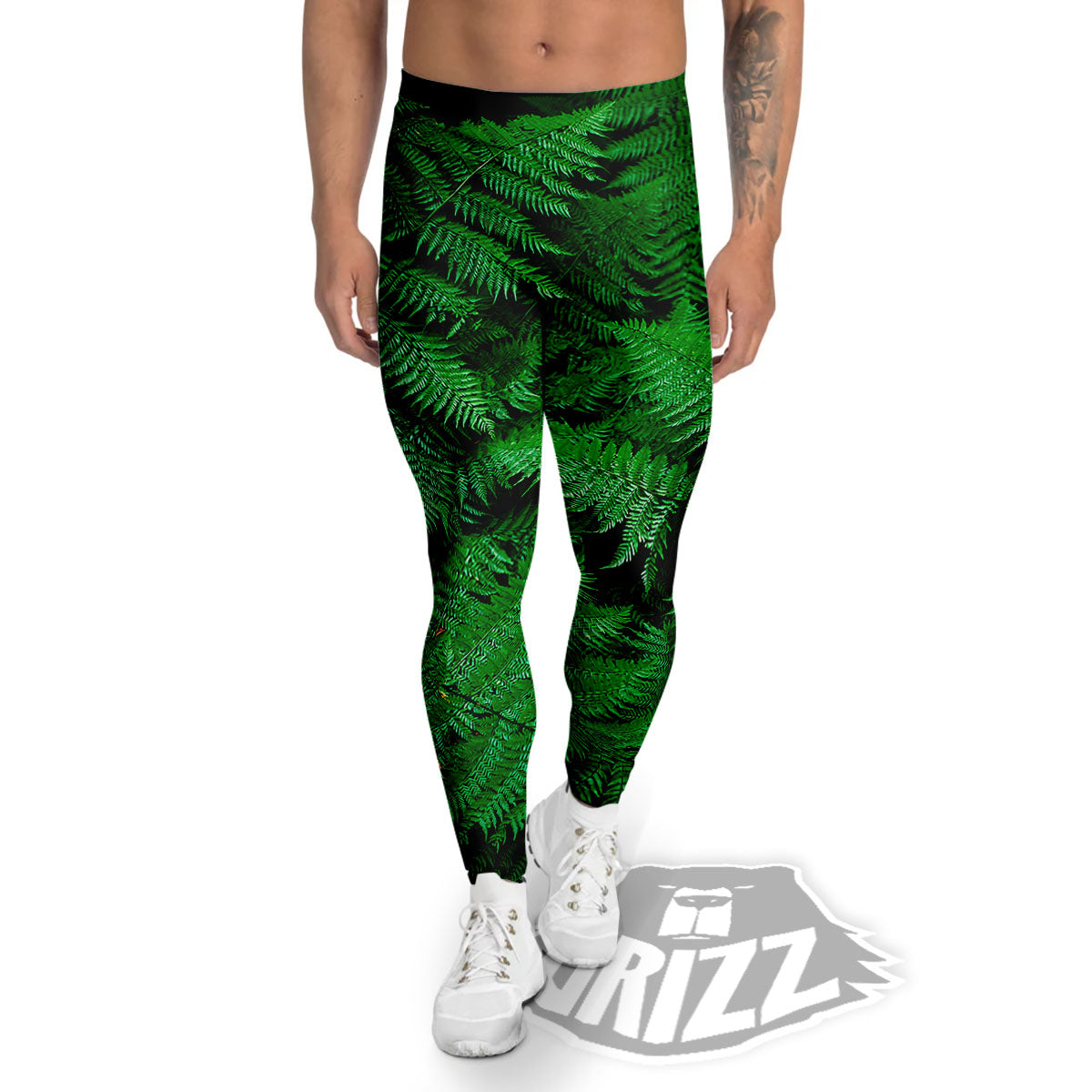 Fern Leaf Green Print Men's Leggings-grizzshop