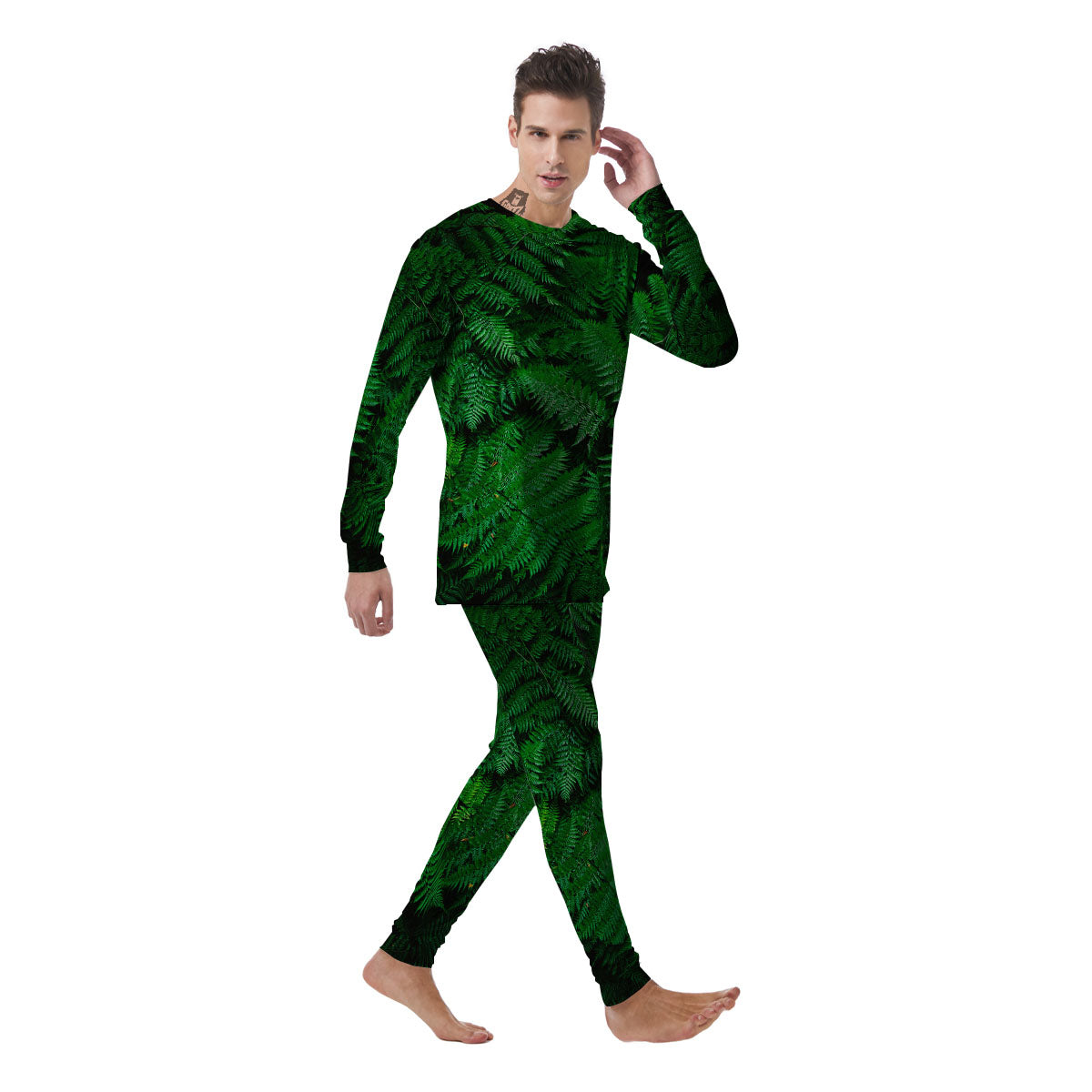 Fern Leaf Green Print Men's Pajamas-grizzshop