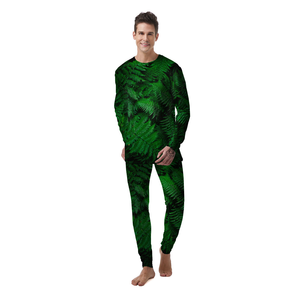 Fern Leaf Green Print Men's Pajamas-grizzshop