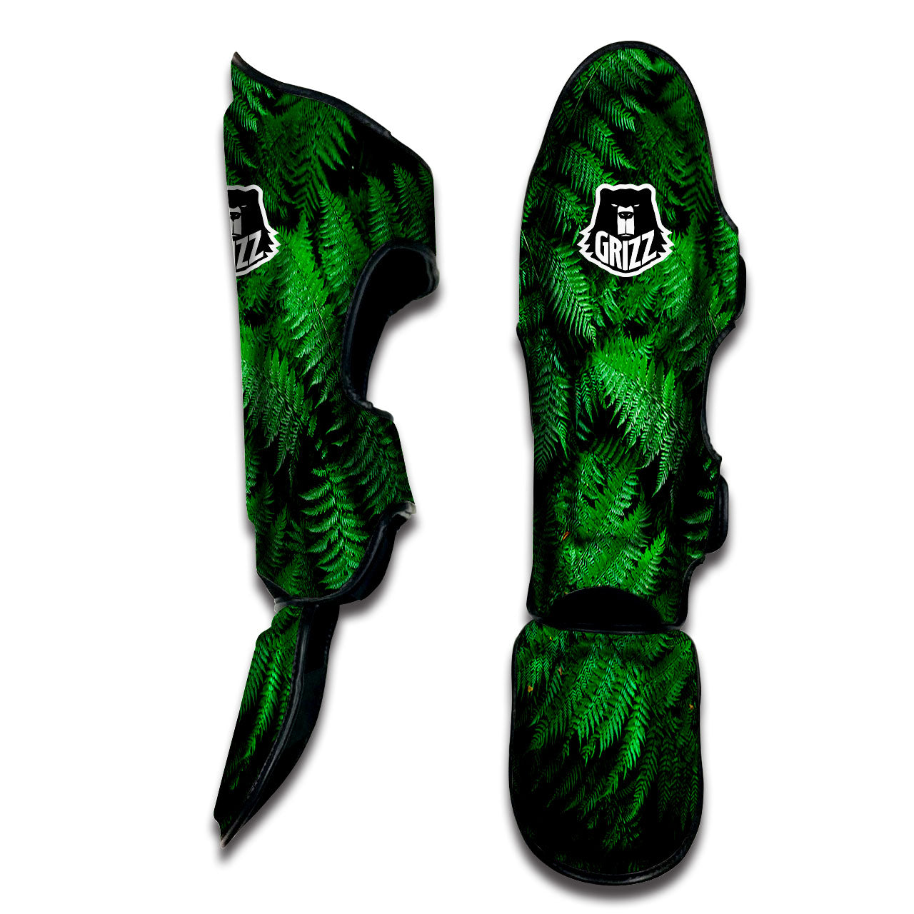Fern Leaf Green Print Muay Thai Shin Guards-grizzshop