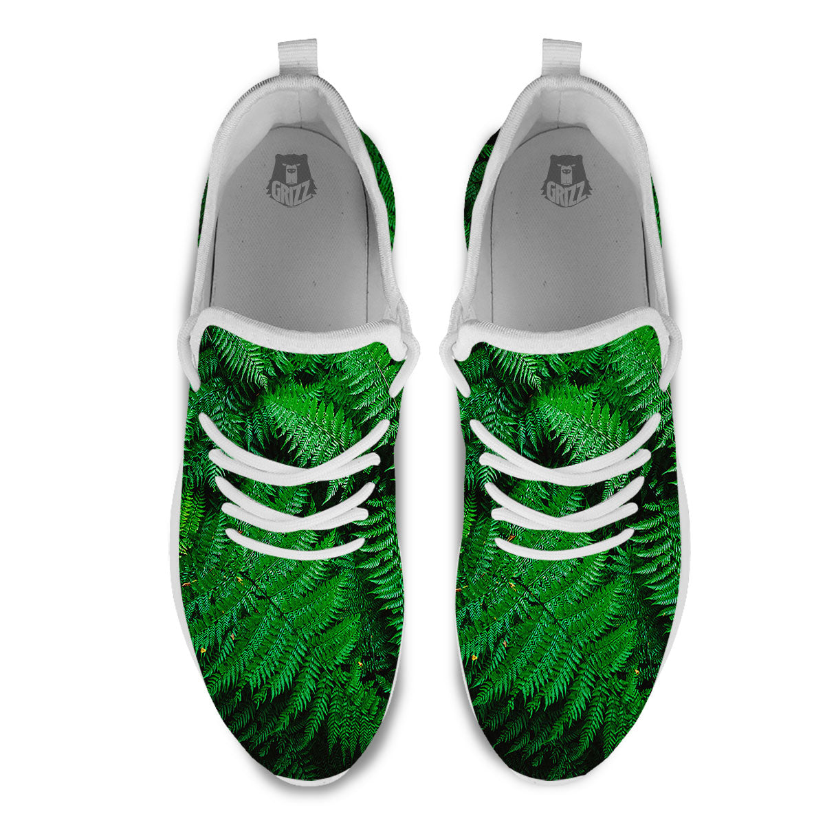 Fern Leaf Green Print White Athletic Shoes-grizzshop
