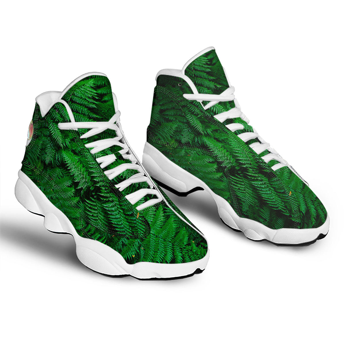 Fern Leaf Green Print White Basketball Shoes-grizzshop