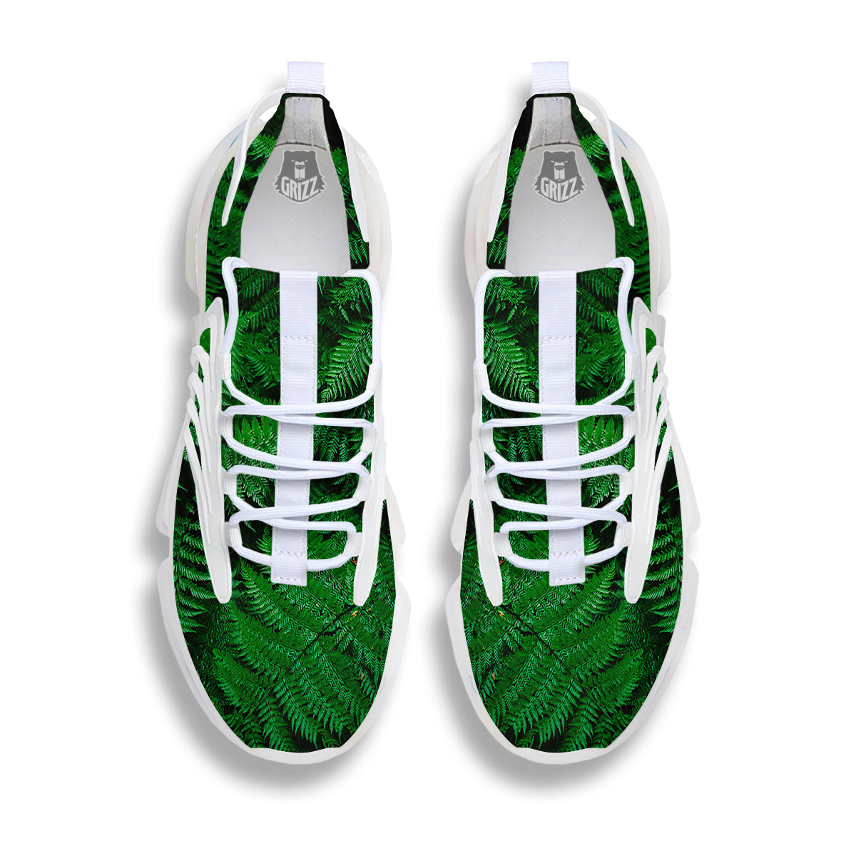Fern Leaf Green Print White Gym Shoes-grizzshop