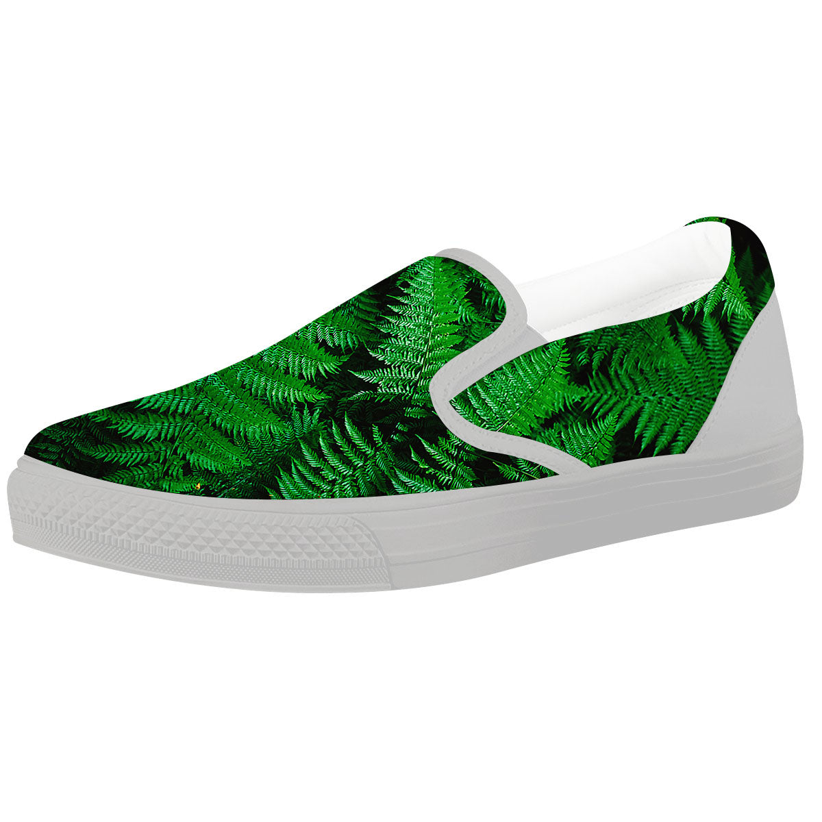 Fern Leaf Green Print White Slip On Shoes-grizzshop