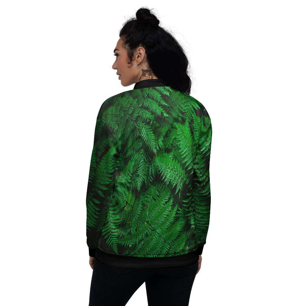 Fern Leaf Green Print Women's Bomber Jacket-grizzshop
