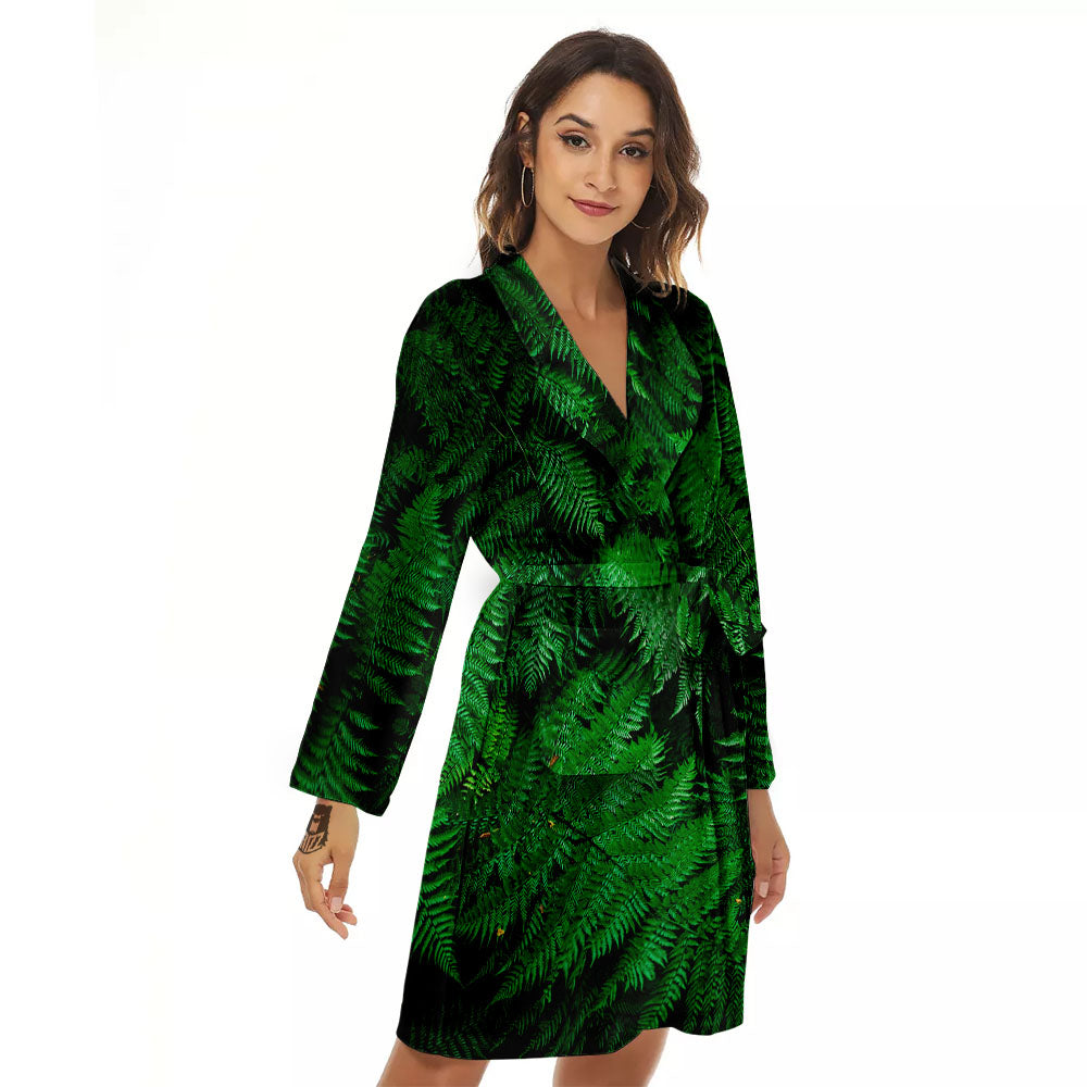 Fern Leaf Green Print Women's Robe-grizzshop
