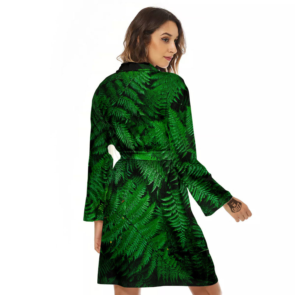 Fern Leaf Green Print Women's Robe-grizzshop