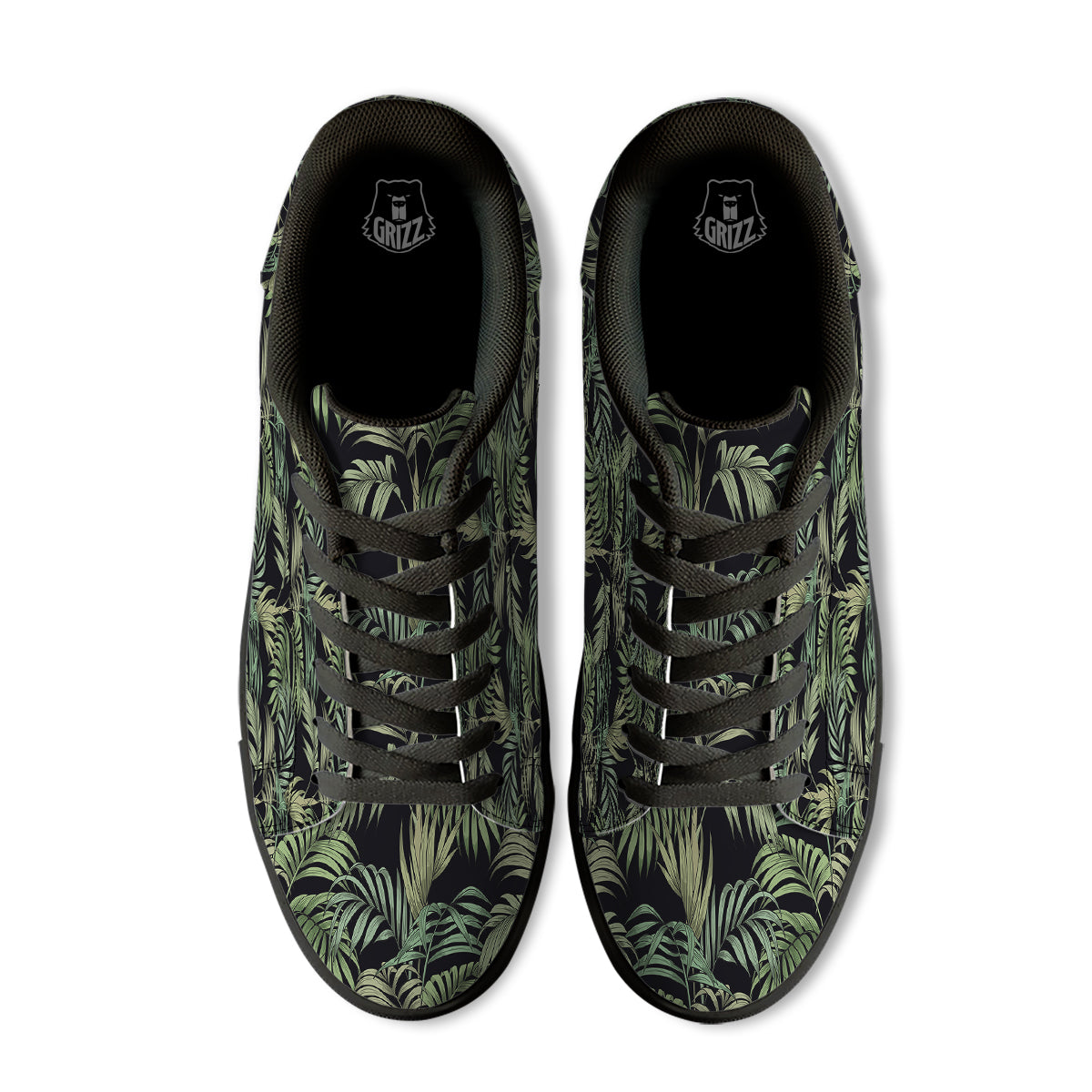Fern Leaf Tropical Print Pattern Black Low Top Sneakers-grizzshop