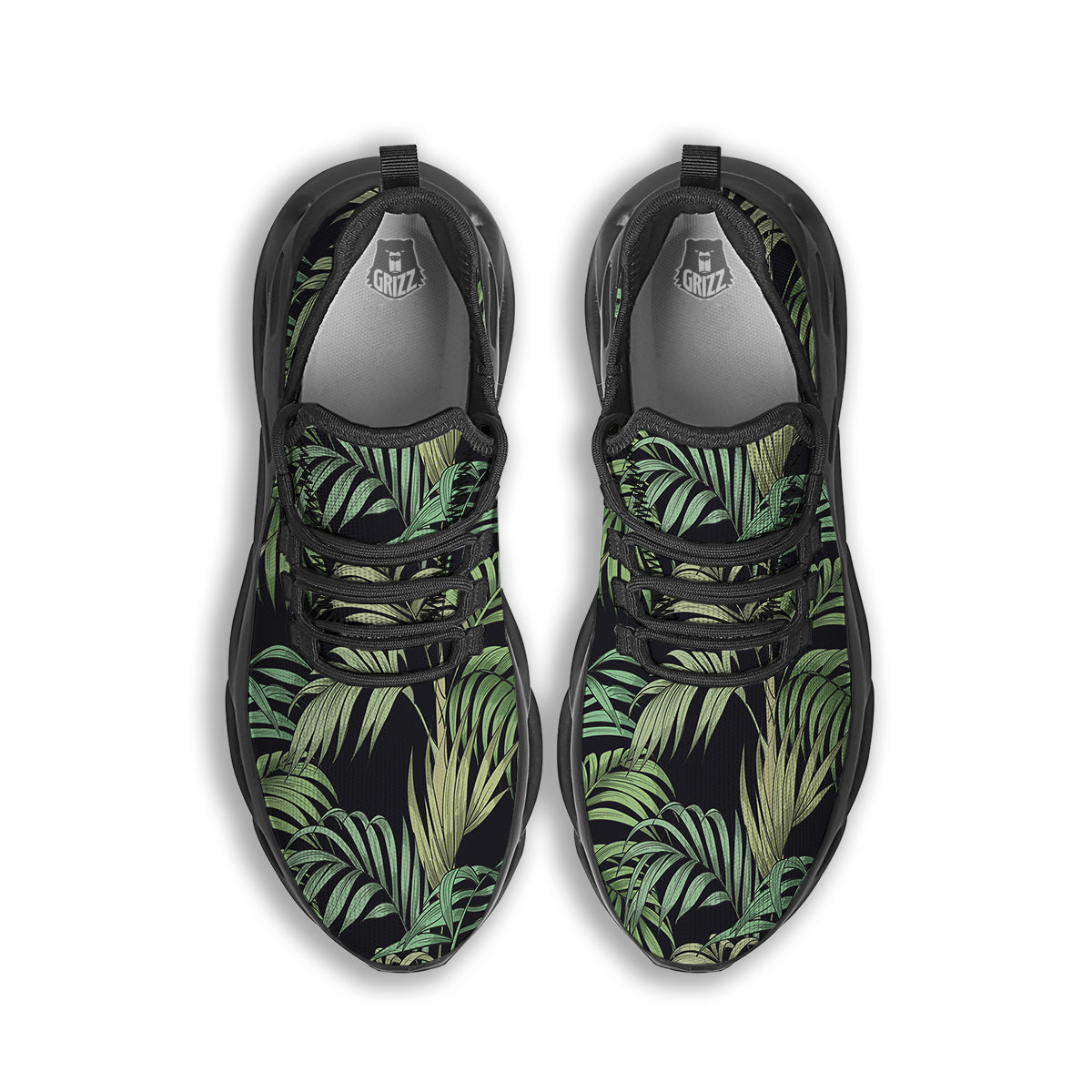 Fern Leaf Tropical Print Pattern Black Running Shoes-grizzshop