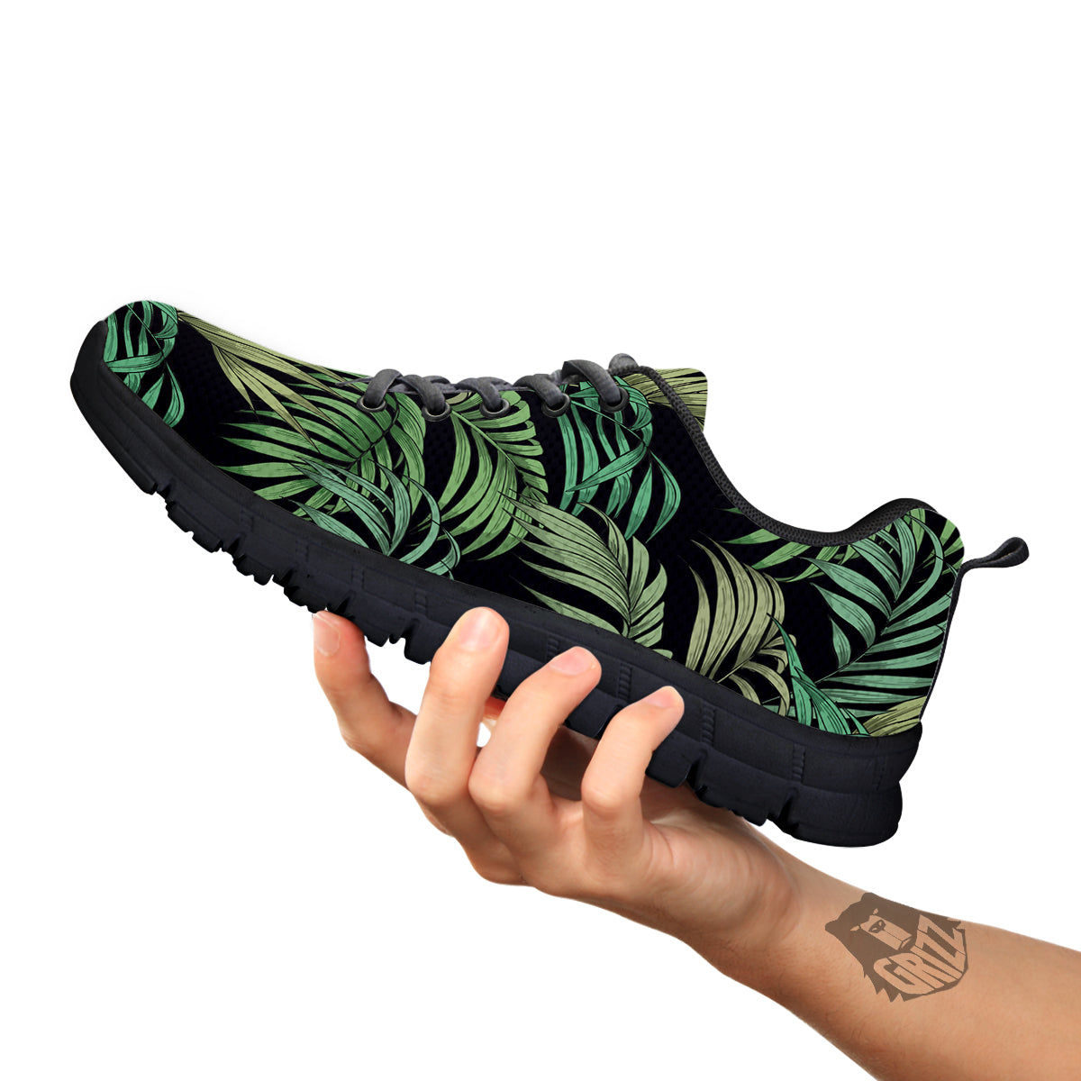 Fern Leaf Tropical Print Pattern Black Sneaker-grizzshop