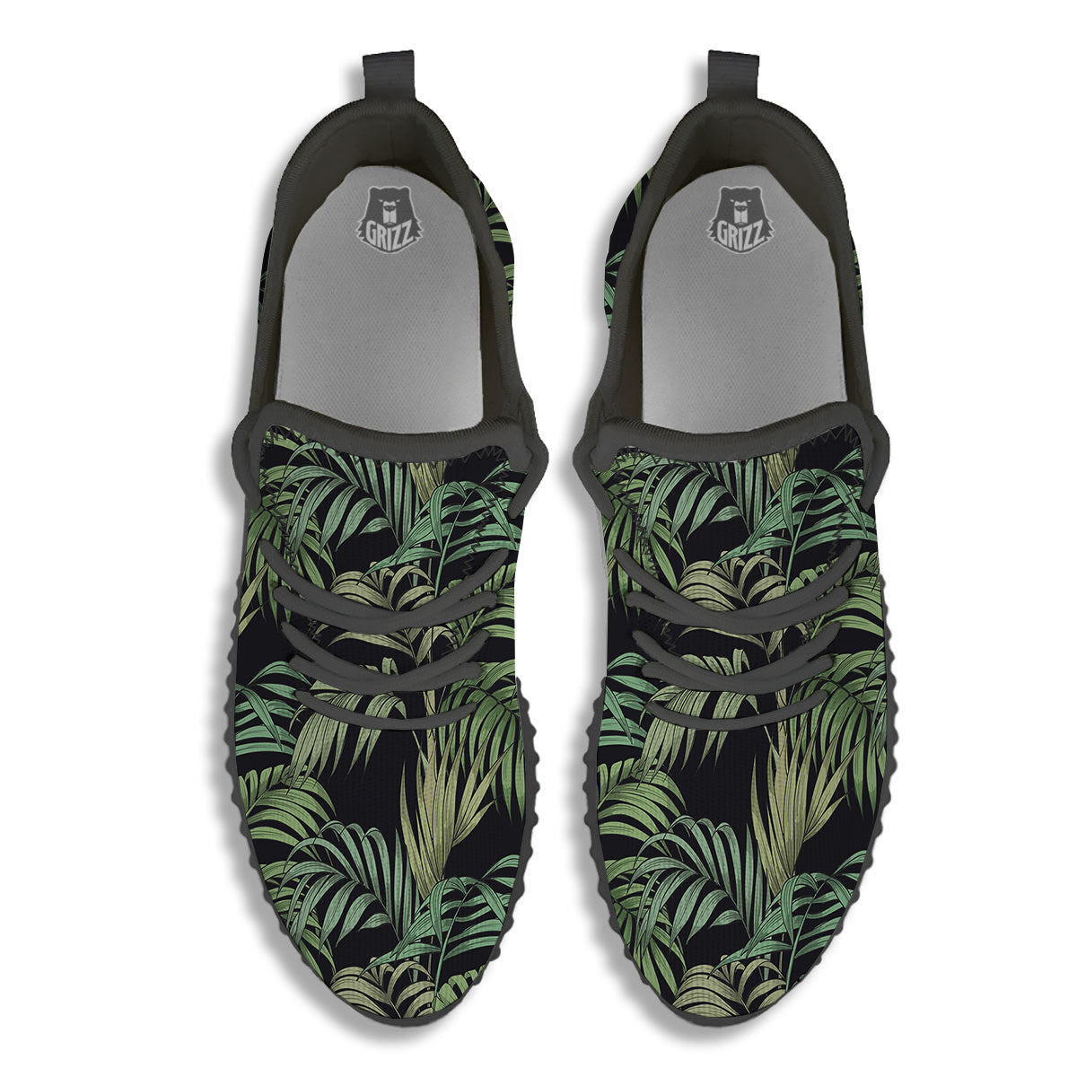 Fern Leaf Tropical Print Pattern Black Walking Shoes-grizzshop