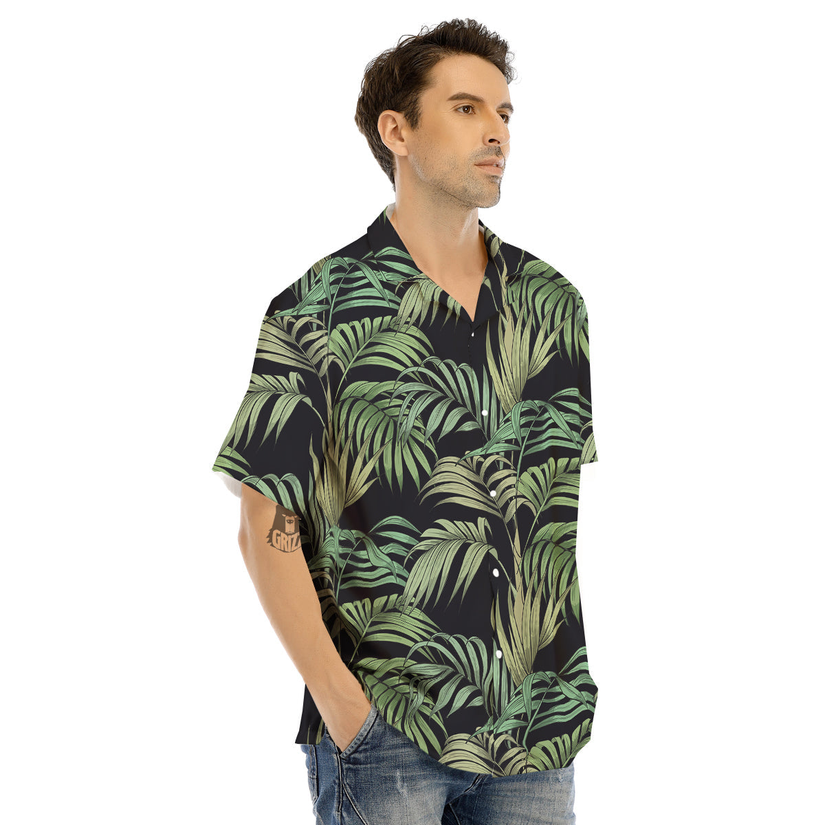 Fern Leaf Tropical Print Pattern Men's Hawaiian Shirt-grizzshop