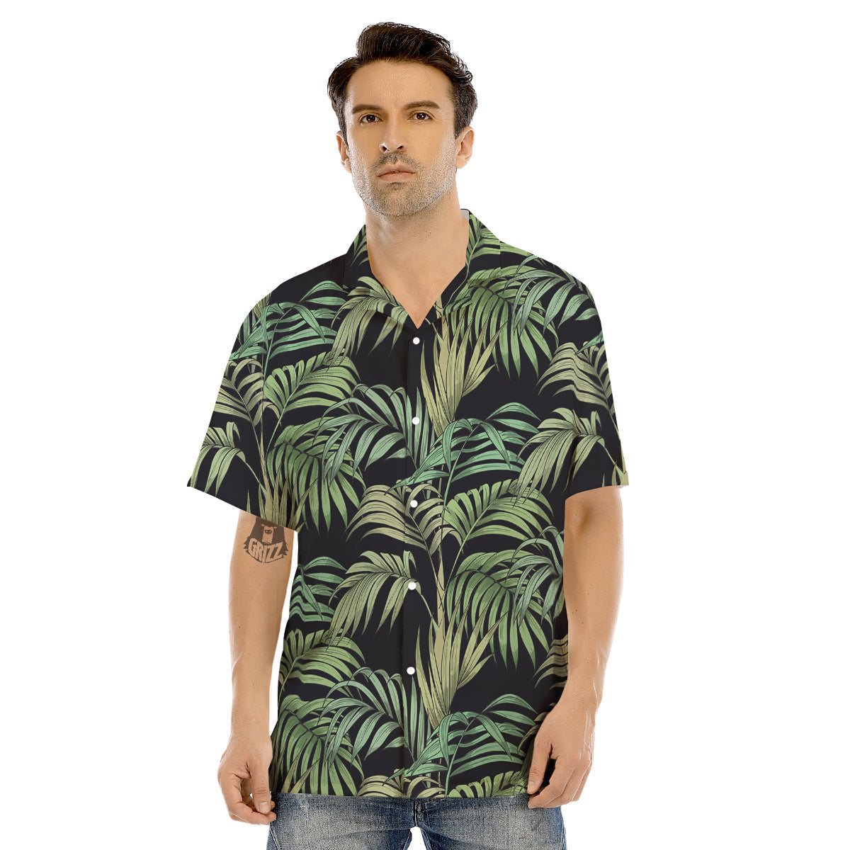 Fern Leaf Tropical Print Pattern Men's Hawaiian Shirt-grizzshop