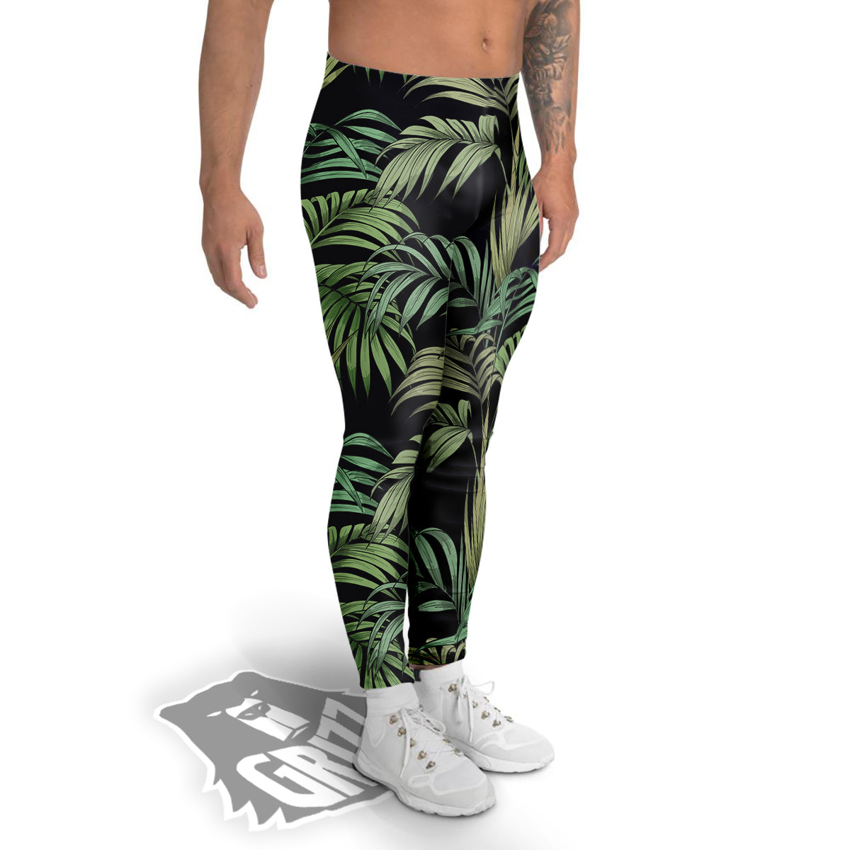 Fern Leaf Tropical Print Pattern Men's Leggings-grizzshop