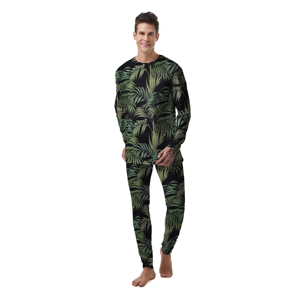 Fern Leaf Tropical Print Pattern Men's Pajamas-grizzshop