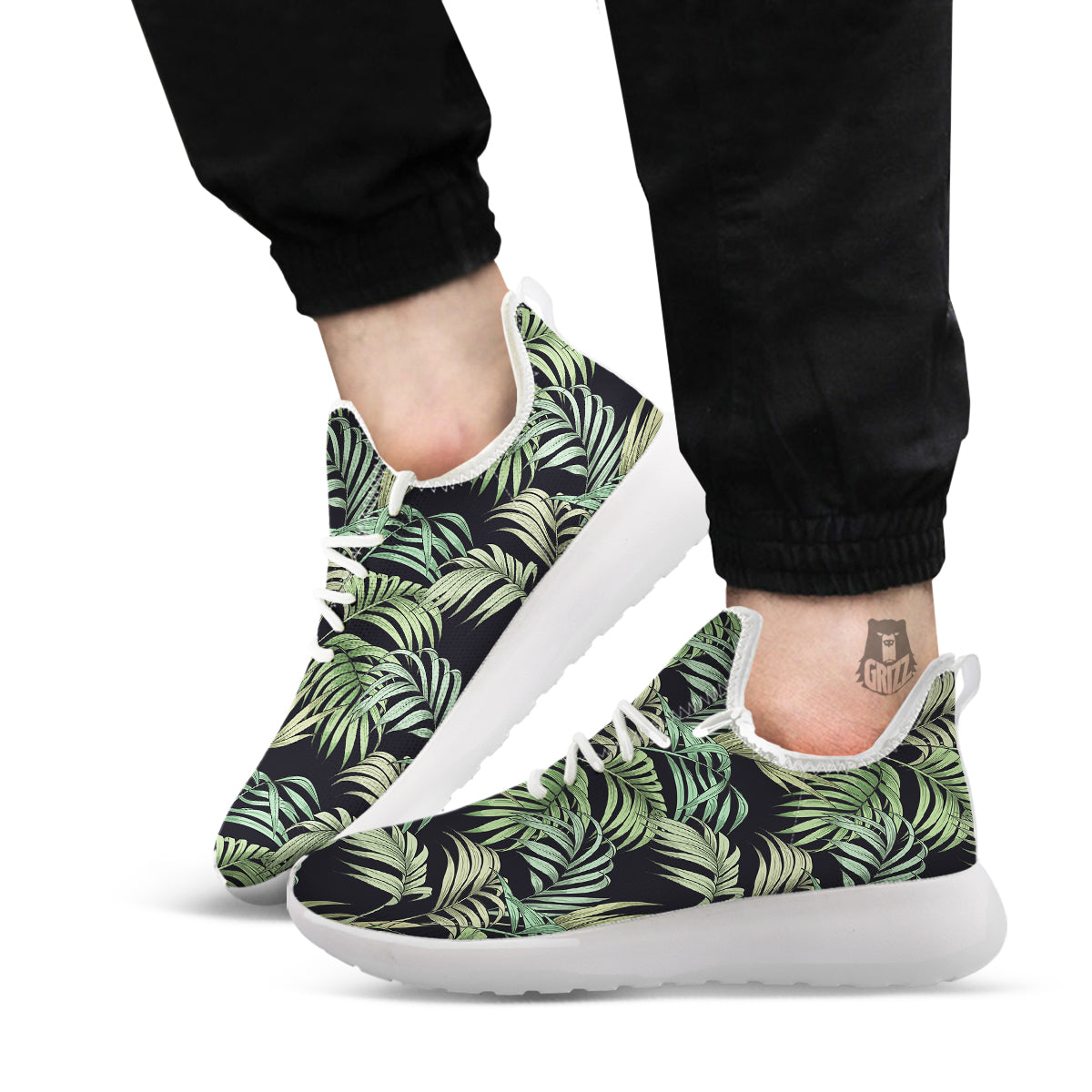 Fern Leaf Tropical Print Pattern White Athletic Shoes-grizzshop