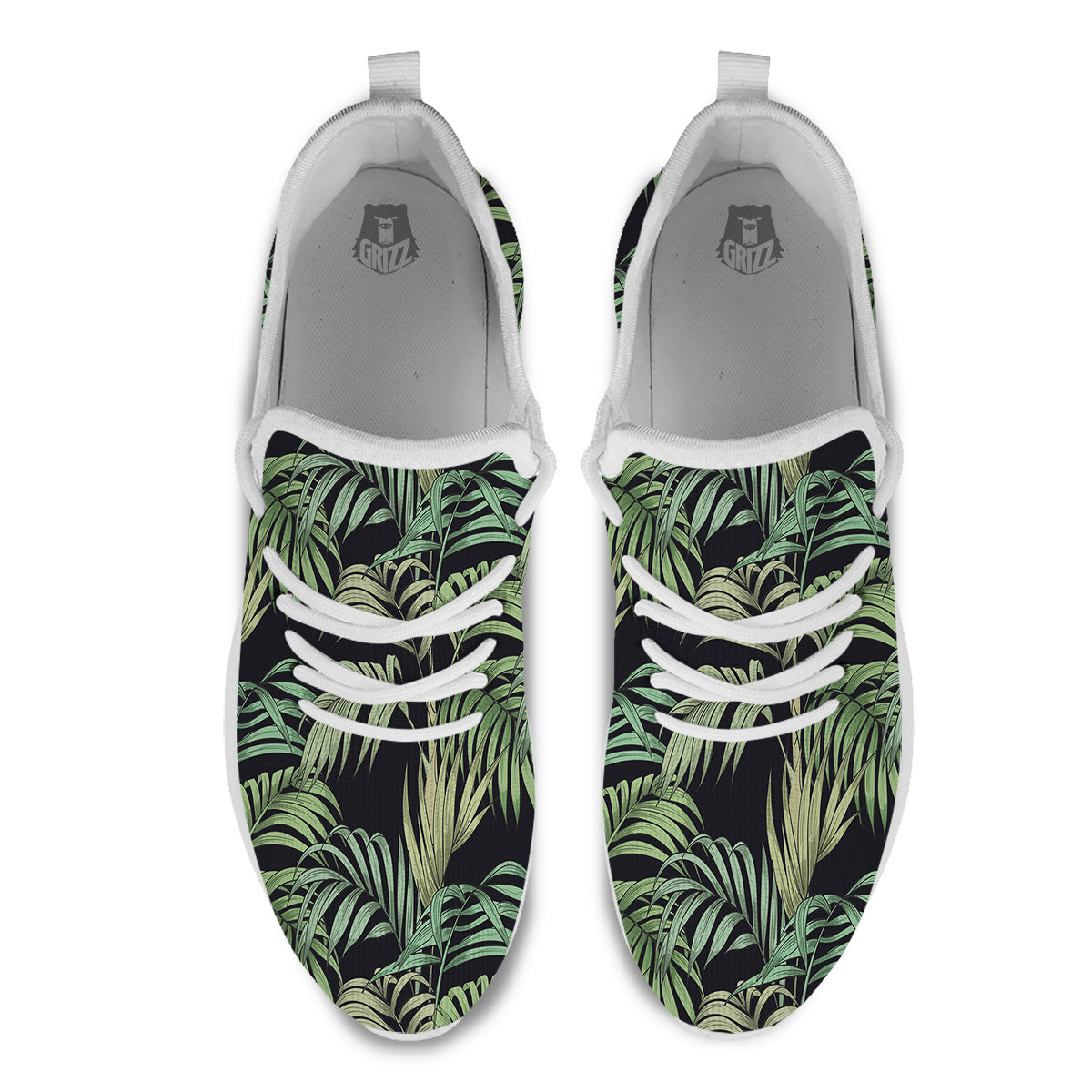 Fern Leaf Tropical Print Pattern White Athletic Shoes-grizzshop