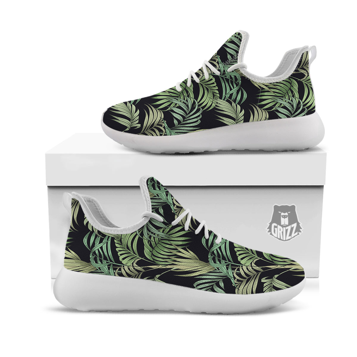 Fern Leaf Tropical Print Pattern White Athletic Shoes-grizzshop