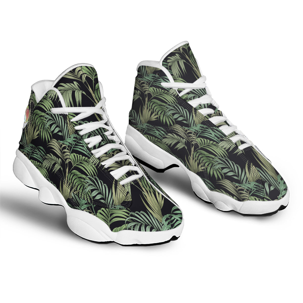 Fern Leaf Tropical Print Pattern White Basketball Shoes-grizzshop