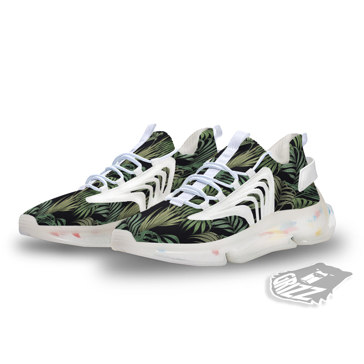 Fern Leaf Tropical Print Pattern White Gym Shoes-grizzshop