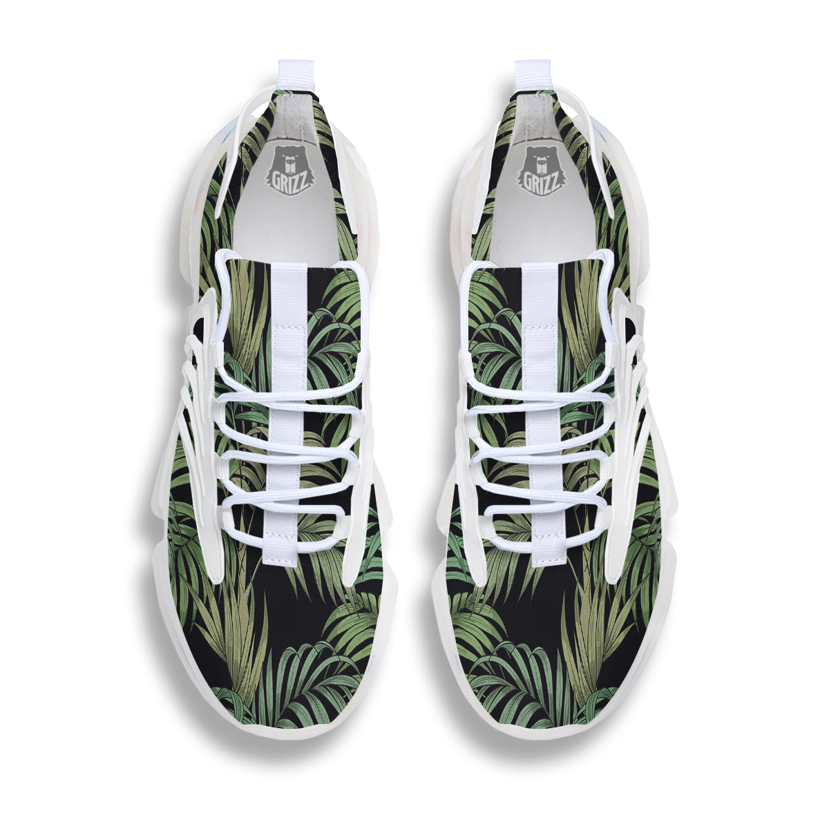 Fern Leaf Tropical Print Pattern White Gym Shoes-grizzshop