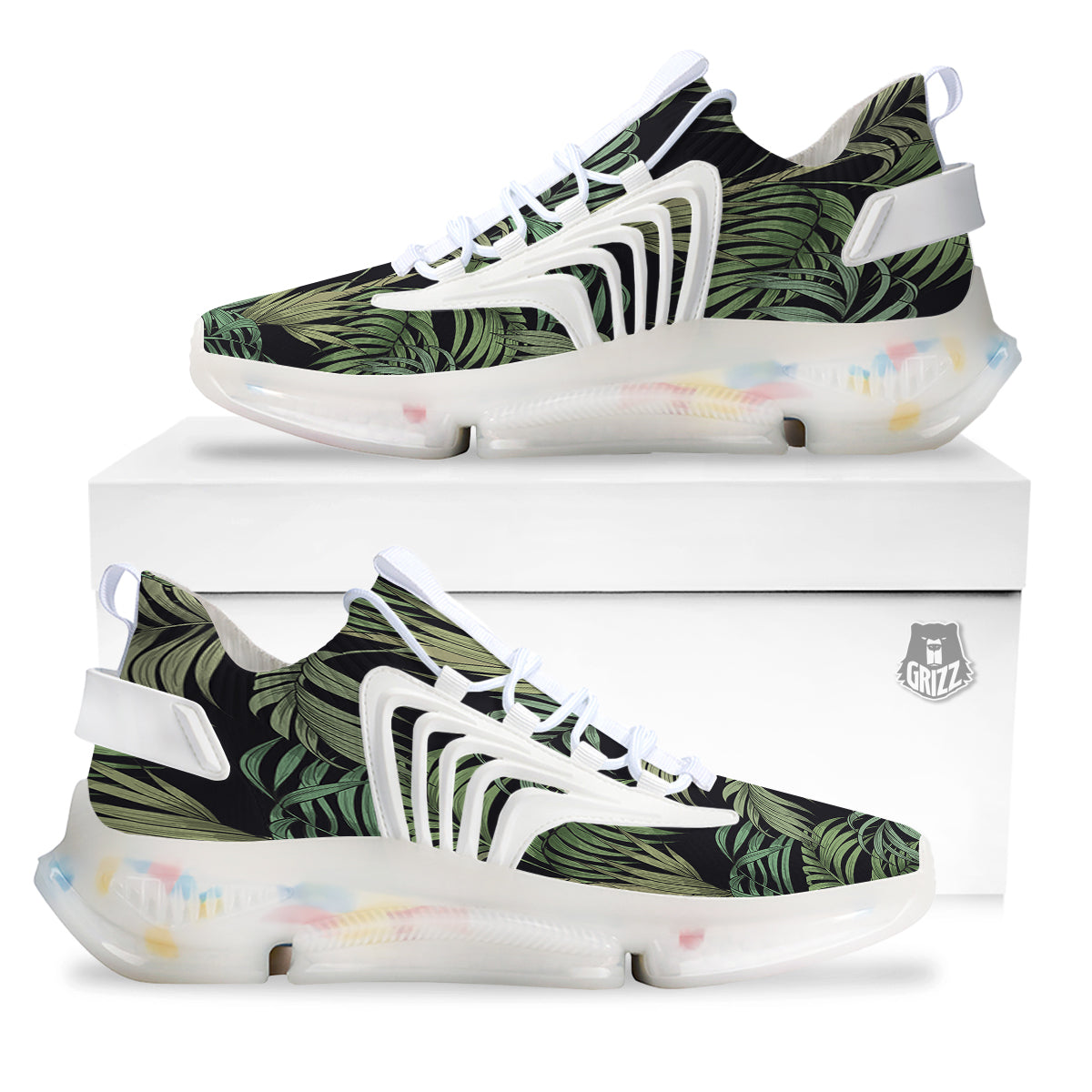 Fern Leaf Tropical Print Pattern White Gym Shoes-grizzshop
