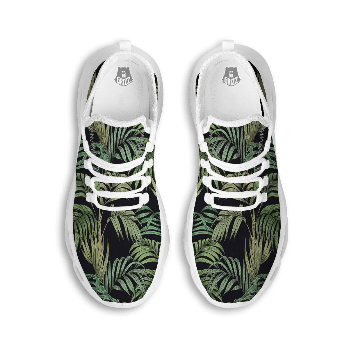 Fern Leaf Tropical Print Pattern White Running Shoes-grizzshop