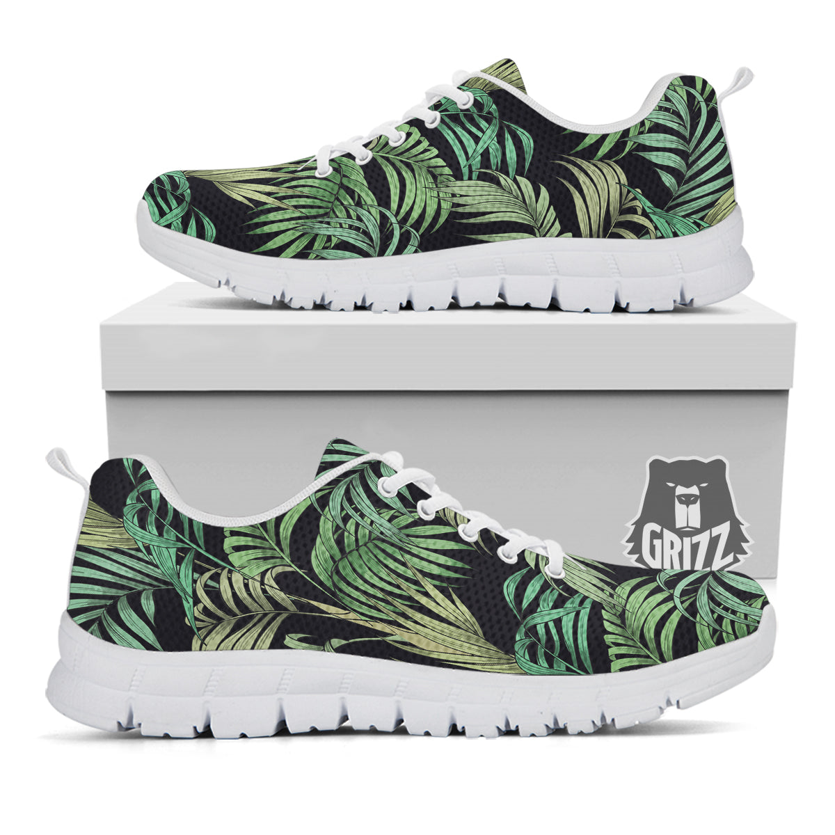 Fern Leaf Tropical Print Pattern White Sneaker-grizzshop