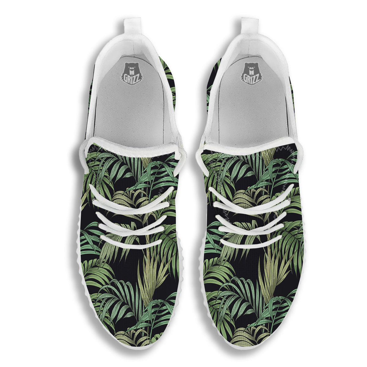 Fern Leaf Tropical Print Pattern White Walking Shoes-grizzshop