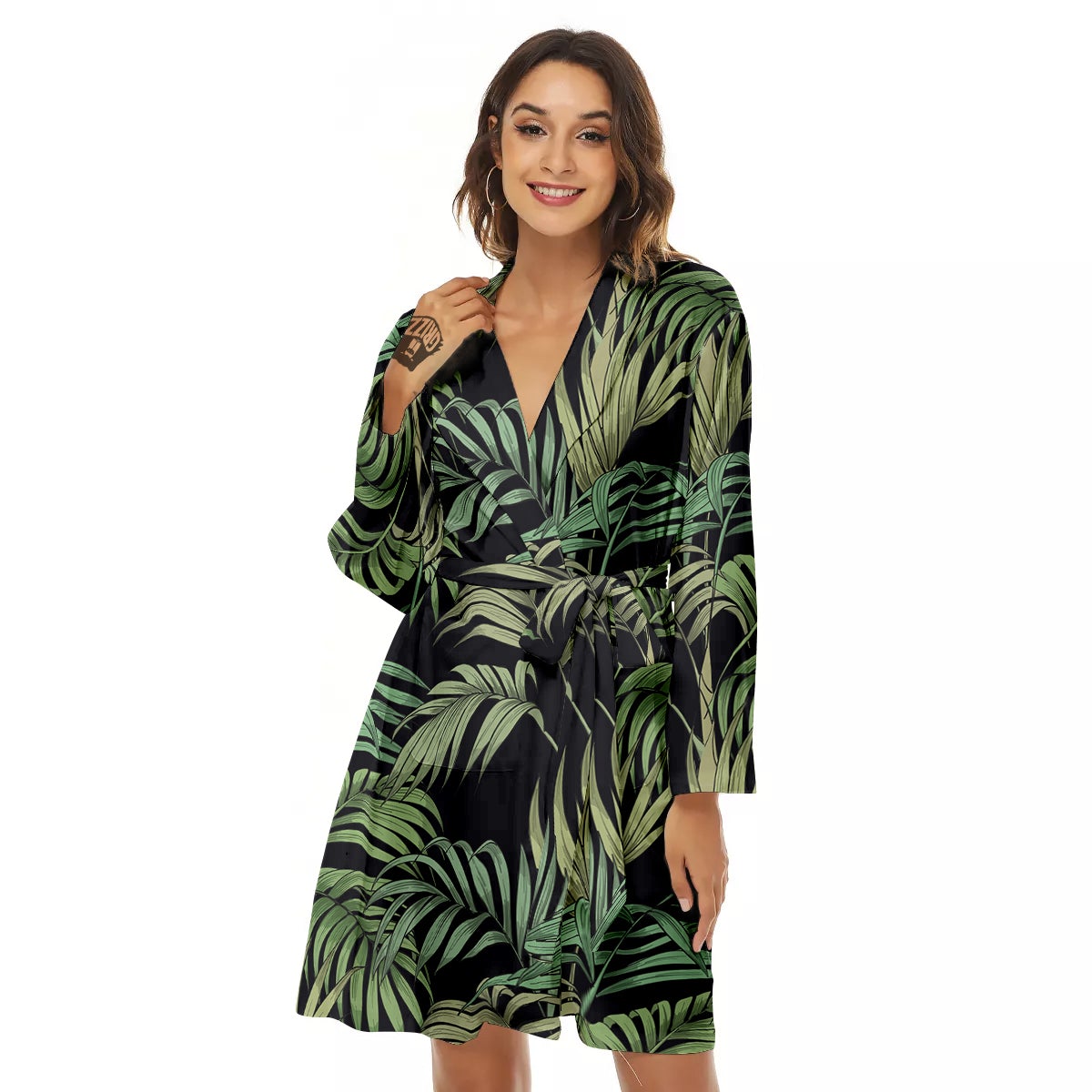 Fern Leaf Tropical Print Pattern Women's Robe-grizzshop