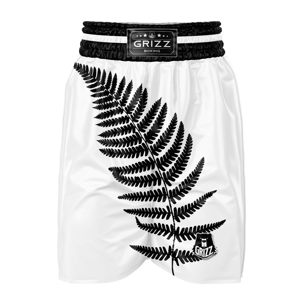 Fern Leaf White And Black Print Boxing Shorts-grizzshop