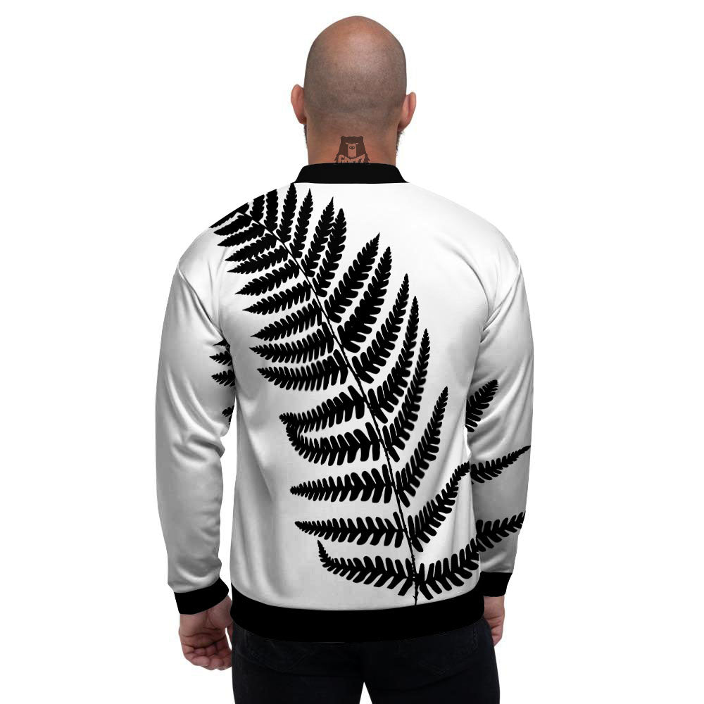 Fern Leaf White And Black Print Men's Bomber Jacket-grizzshop