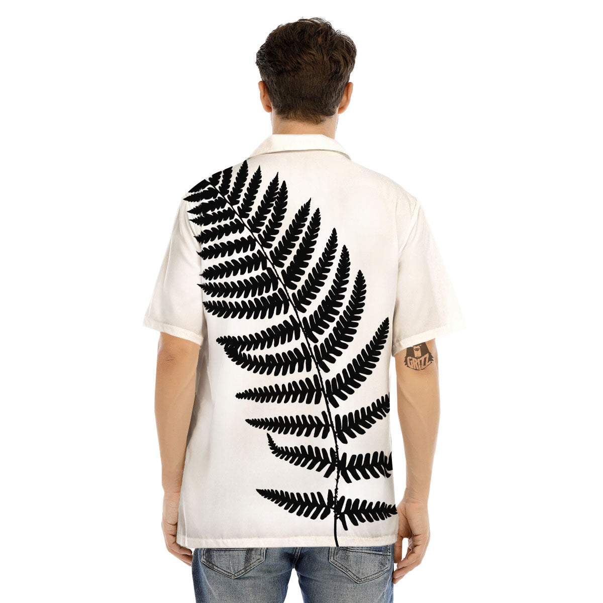Fern Leaf White And Black Print Men's Hawaiian Shirt-grizzshop