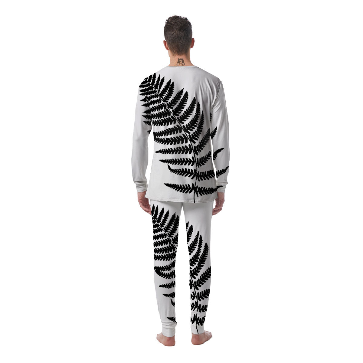 Fern Leaf White And Black Print Men's Pajamas-grizzshop