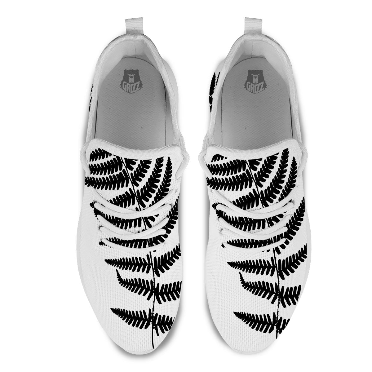 Fern Leaf White And Black Print White Athletic Shoes-grizzshop