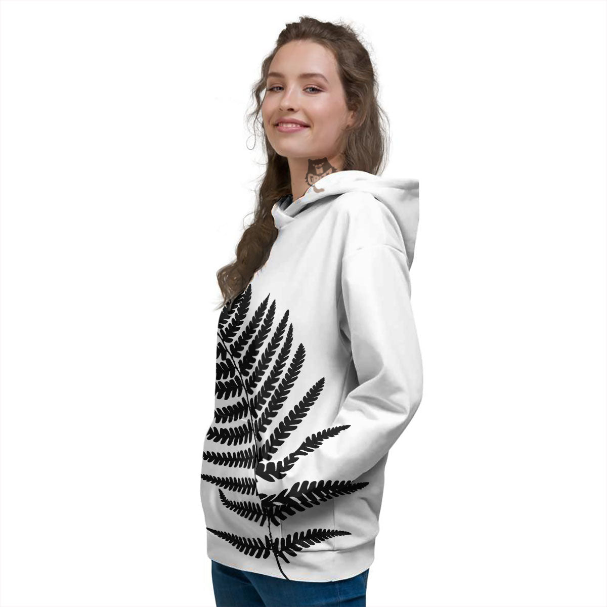 Fern Leaf White And Black Print Women's Hoodie-grizzshop
