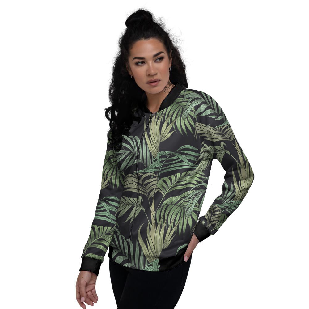 Fern Leaf Tropical Print Pattern Women's Bomber Jacket-grizzshop