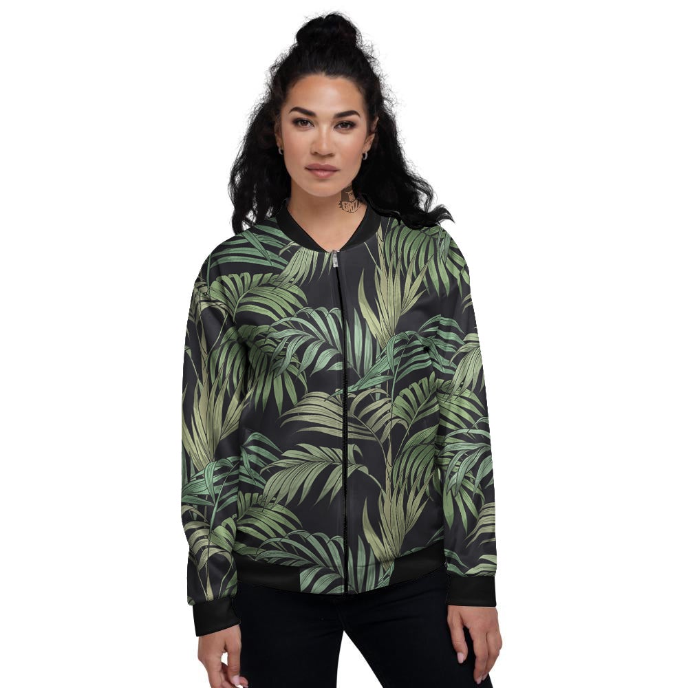 Fern Leaf Tropical Print Pattern Women's Bomber Jacket-grizzshop
