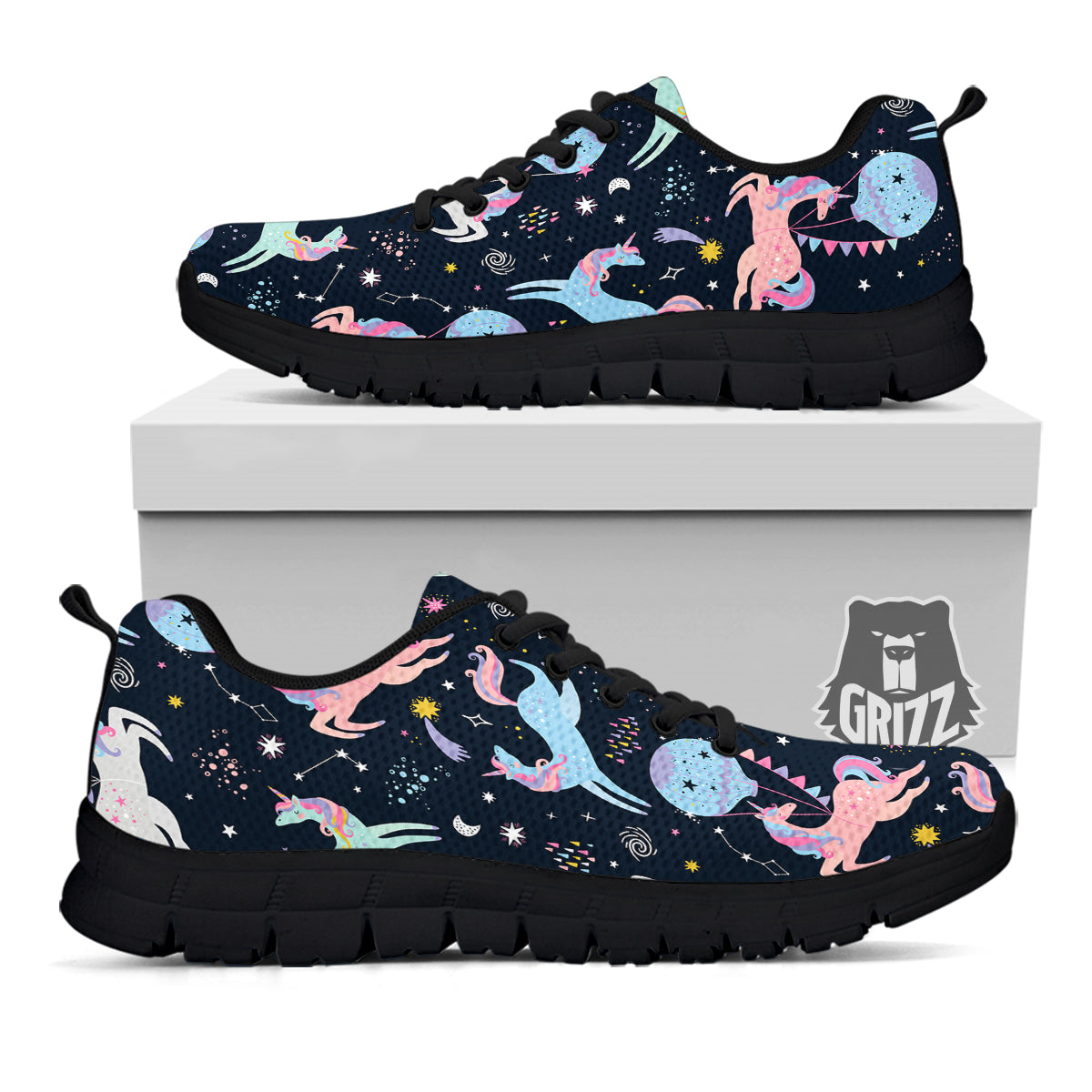 Festival Unicorn Night Print Pattern Black Sneaker-grizzshop