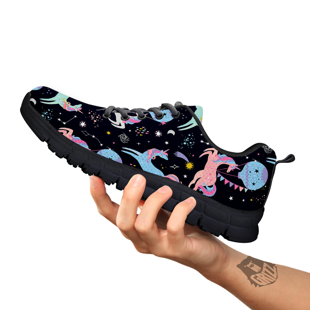 Festival Unicorn Night Print Pattern Black Sneaker-grizzshop