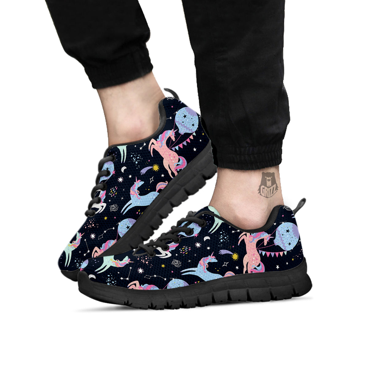 Festival Unicorn Night Print Pattern Black Sneaker-grizzshop