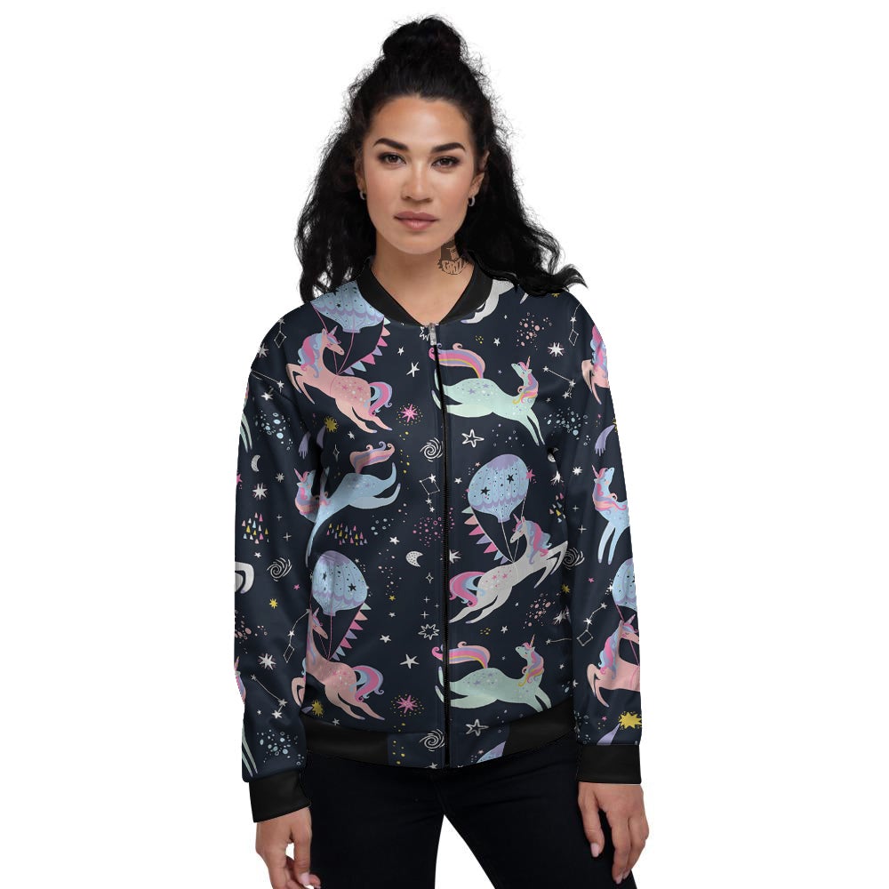 Festival Unicorn Night Print Pattern Women's Bomber Jacket-grizzshop