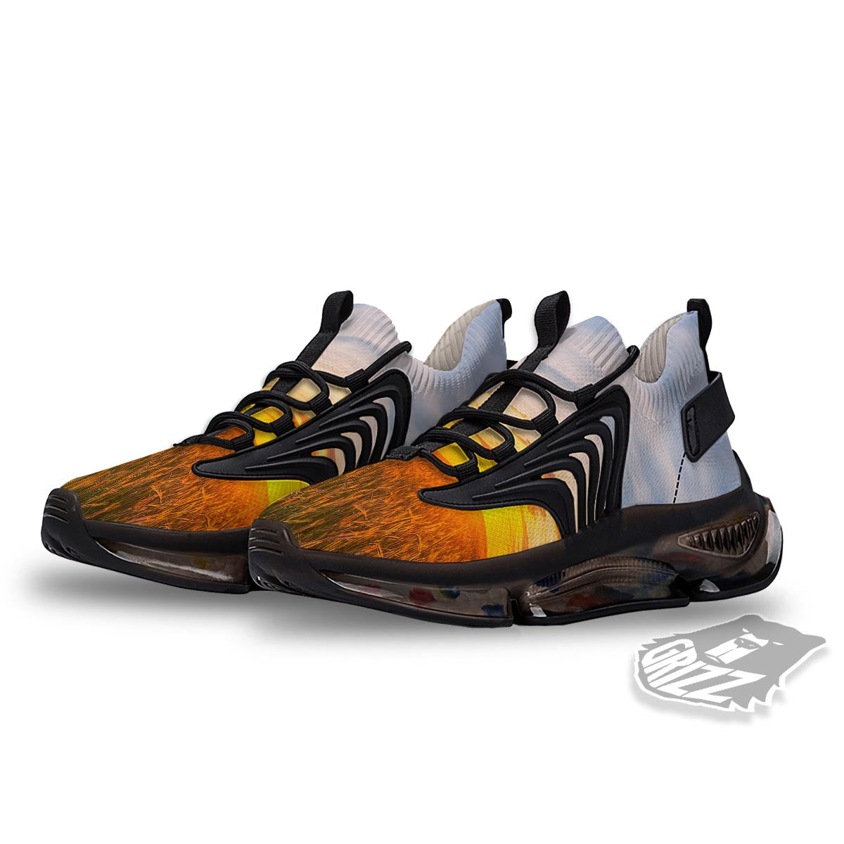 Field Sunrise Print Black Gym Shoes-grizzshop