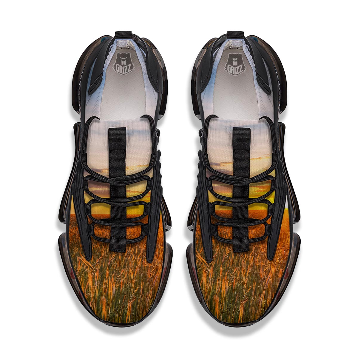 Field Sunrise Print Black Gym Shoes-grizzshop