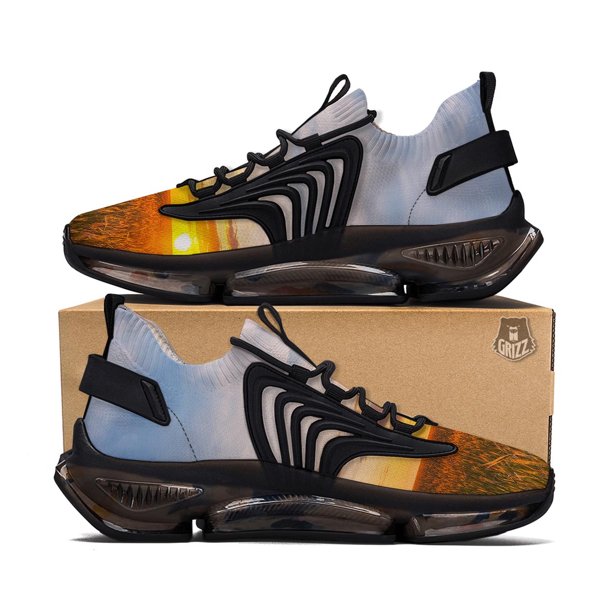 Field Sunrise Print Black Gym Shoes-grizzshop