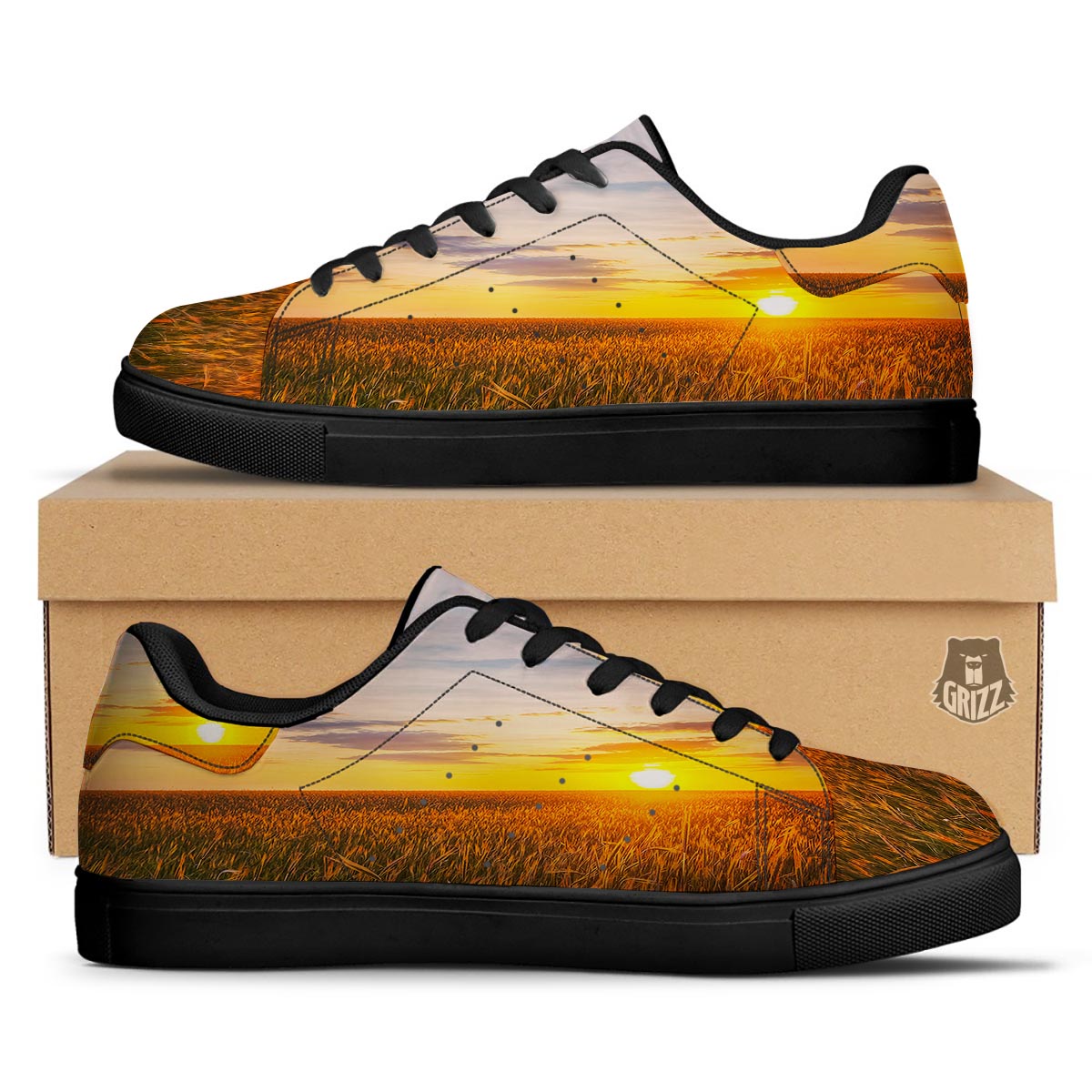 Field Sunrise Print Black Low Top Sneakers-grizzshop